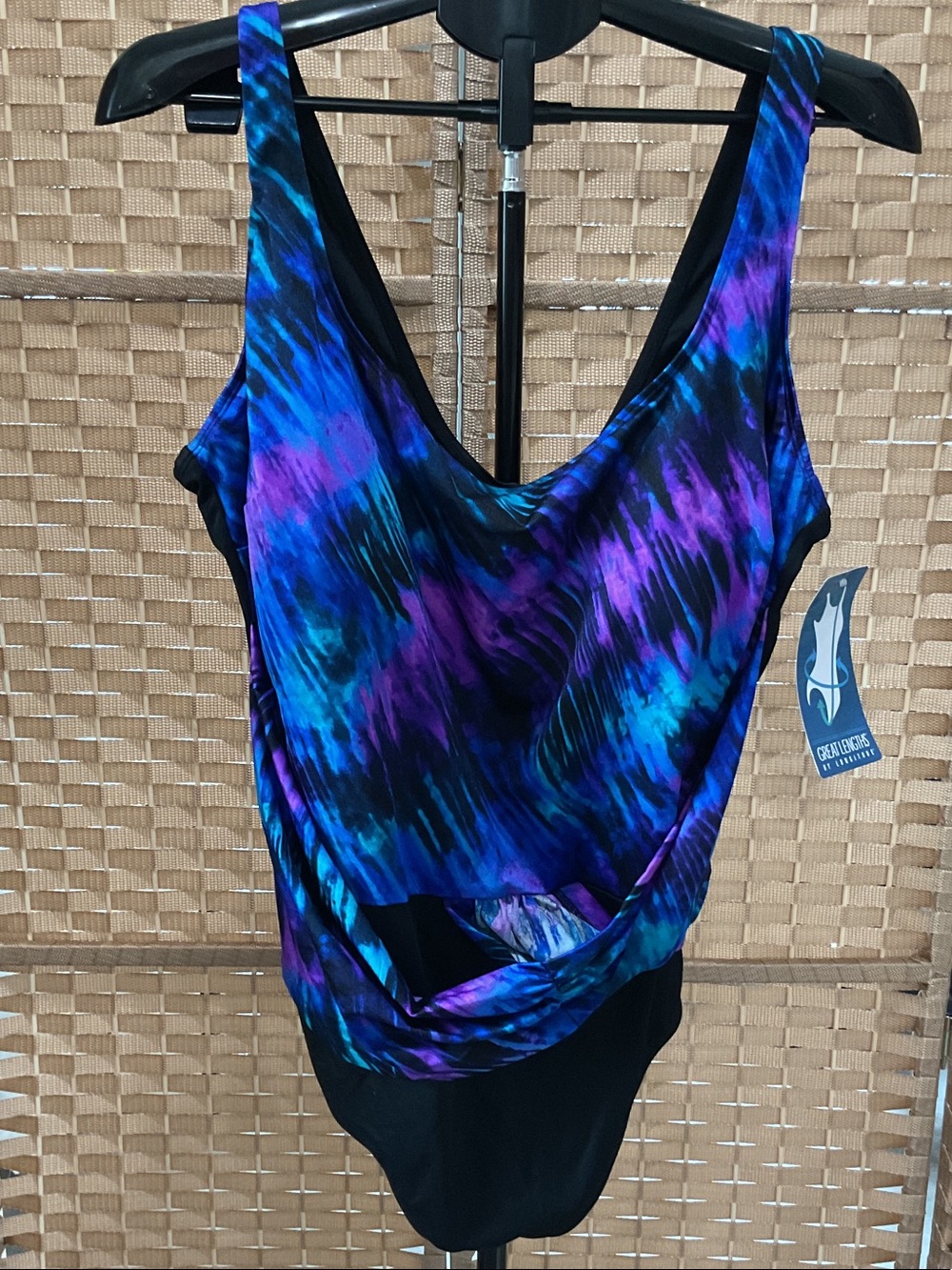 Women’s Blue & Purple One-Piece Swimsuit with Black Base